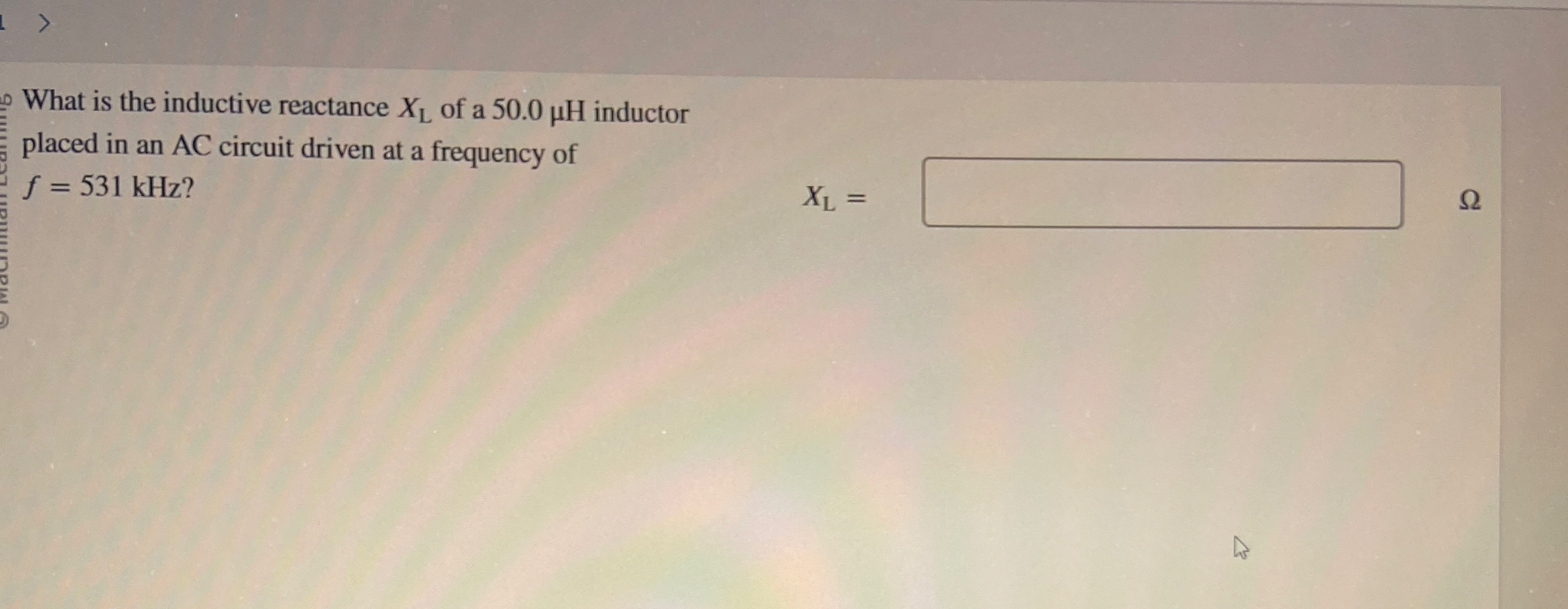 What is the inductive reactance x L of a 5 0 . 0
