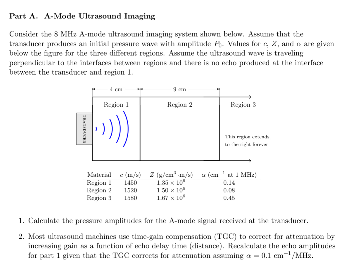 Part A . A - Mode Ultrasound Imaging Consider the