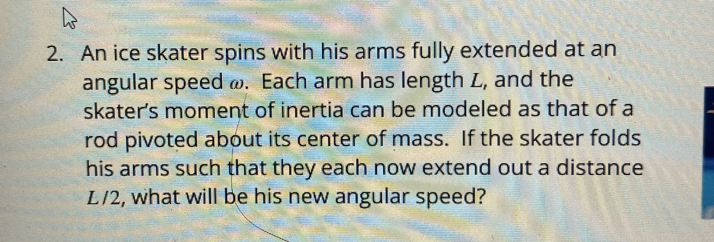 An ice skater spins with his arms fully extended