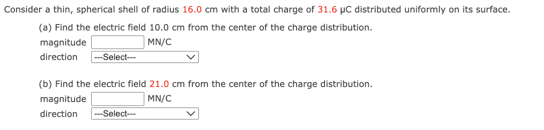 Consider a thin, spherical shell of radius 1 6 .