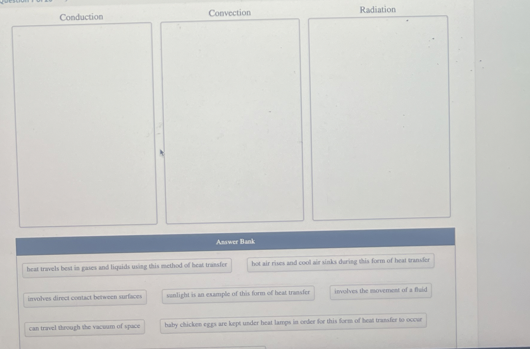 Conduction Convection Radiation Answer Bank heat