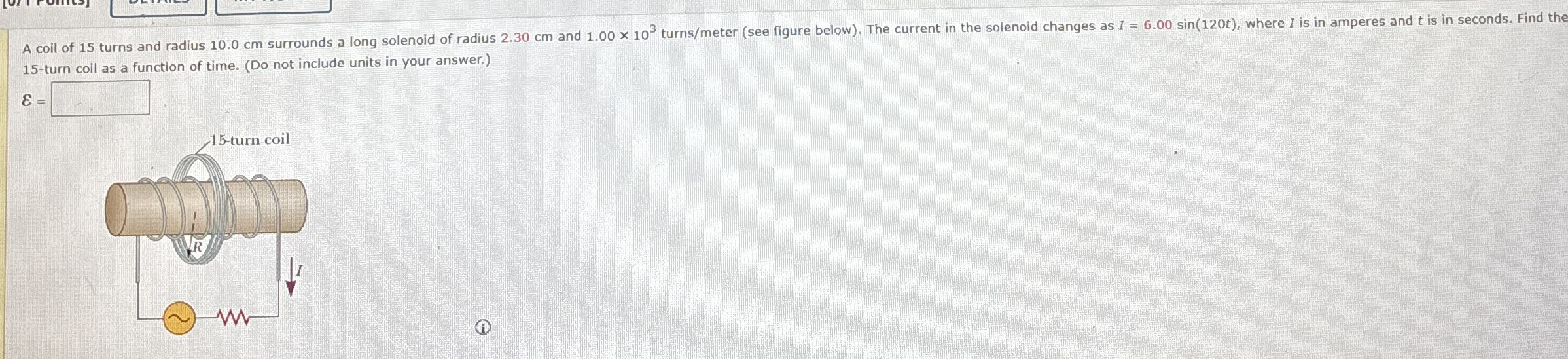 A coil of 1 5 turns and radius 1 0 cm surrounds a