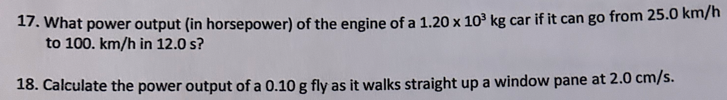 What power output ( in horsepower ) of the engine