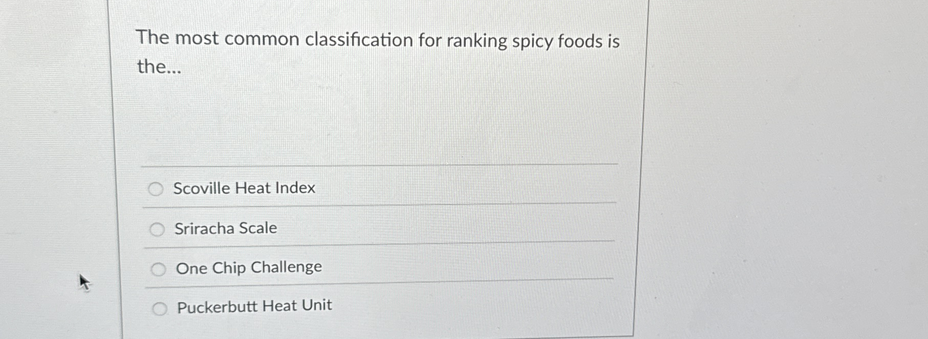 The most common classification for ranking spicy