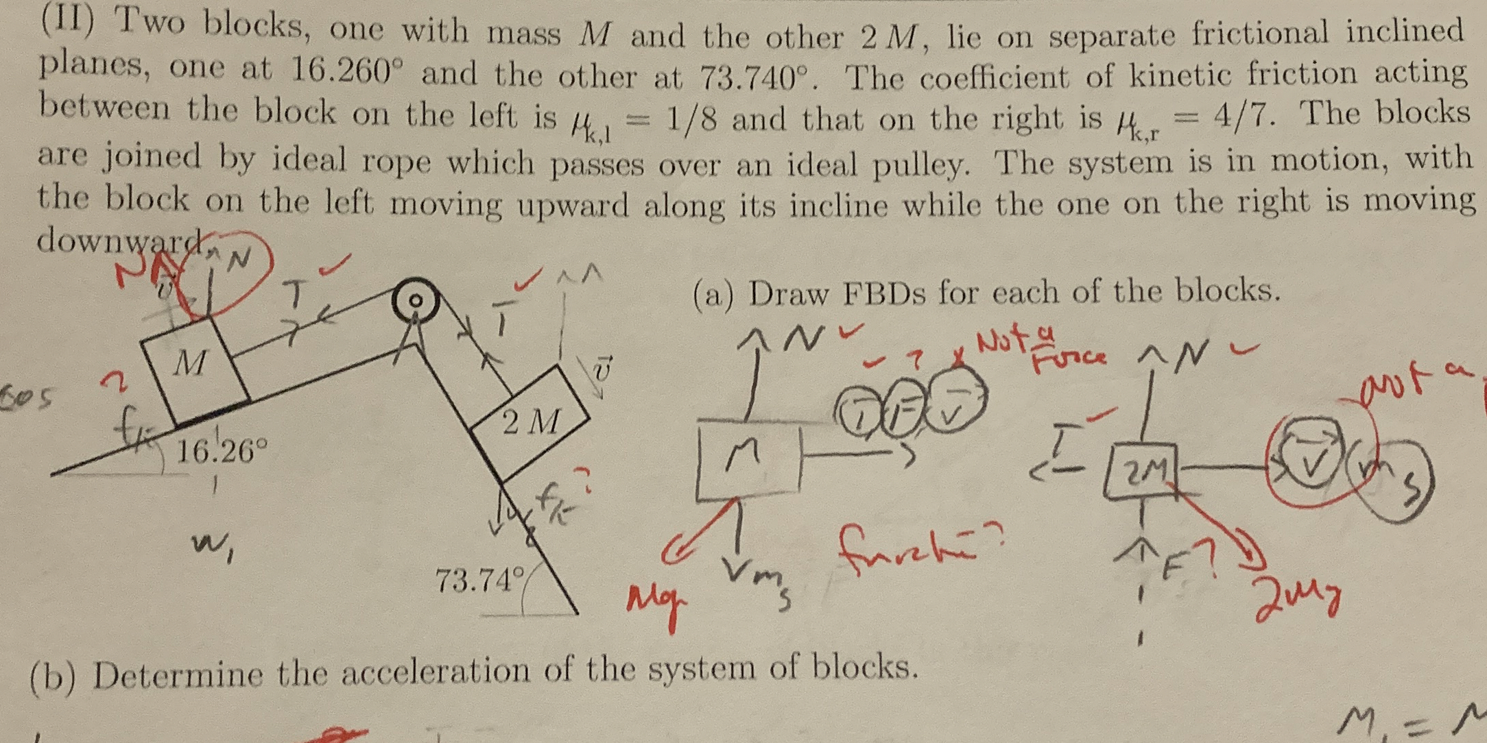 ( II ) Two blocks, one with mass M and the other
