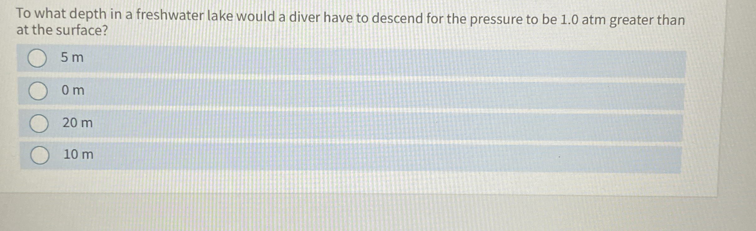 To what depth in a freshwater lake would a diver