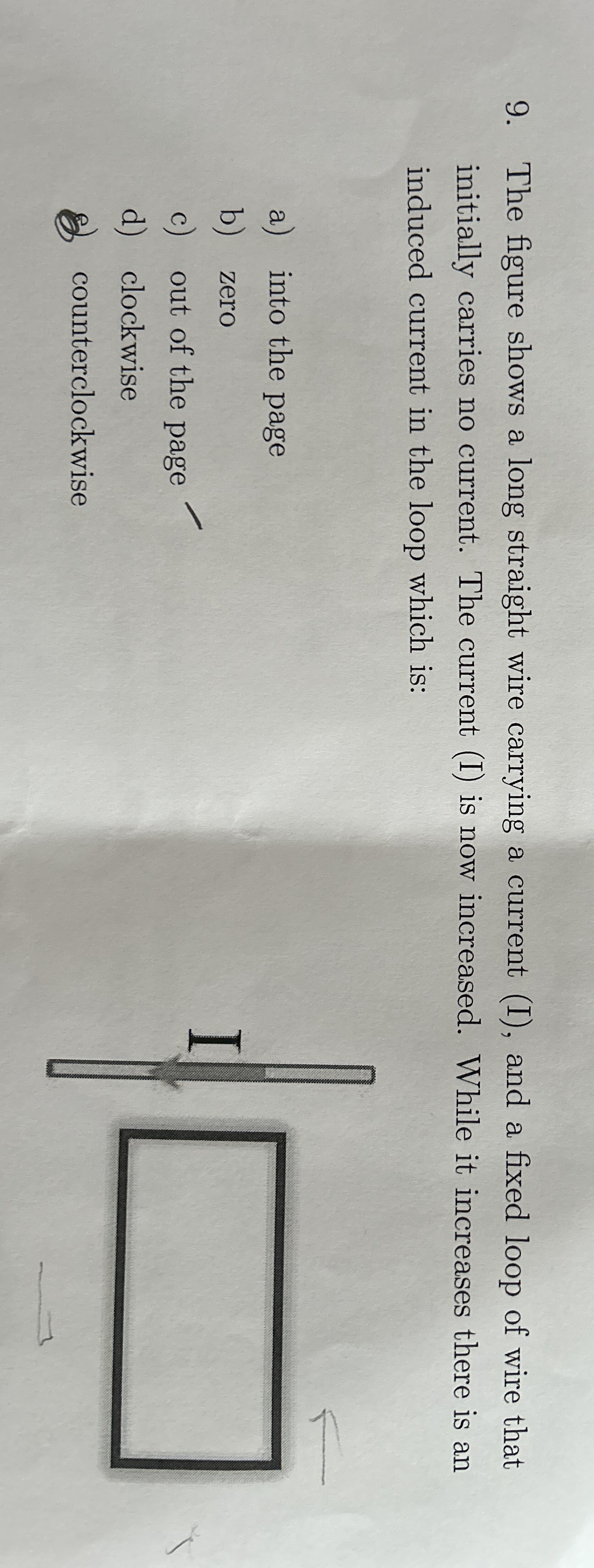 The figure shows a long straight wire carrying a