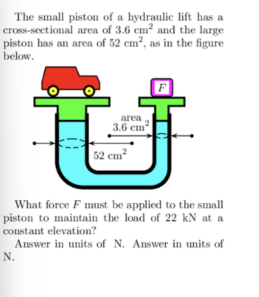 The small piston of a hydraulic lift has a cross