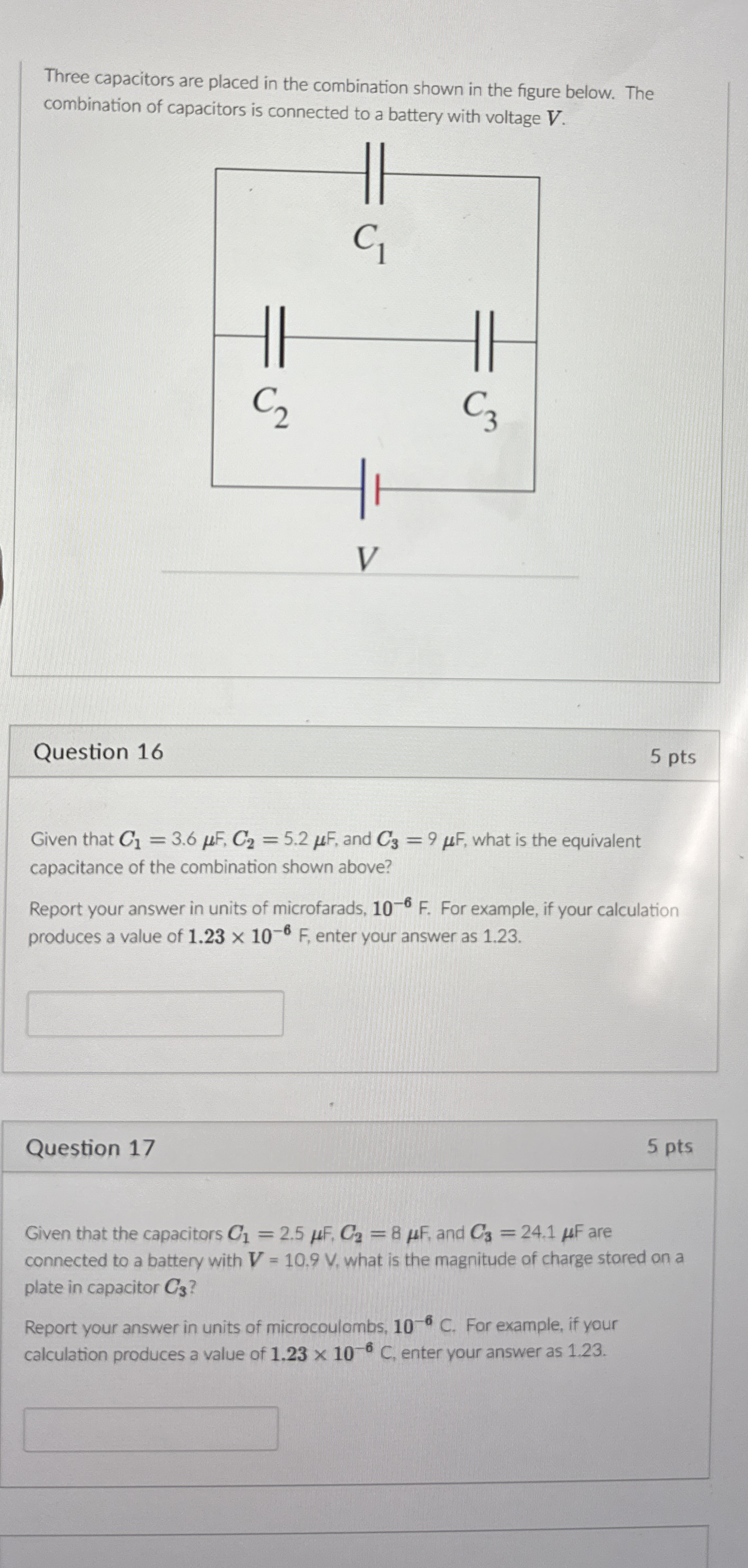 Three capacitors are placed in the combination