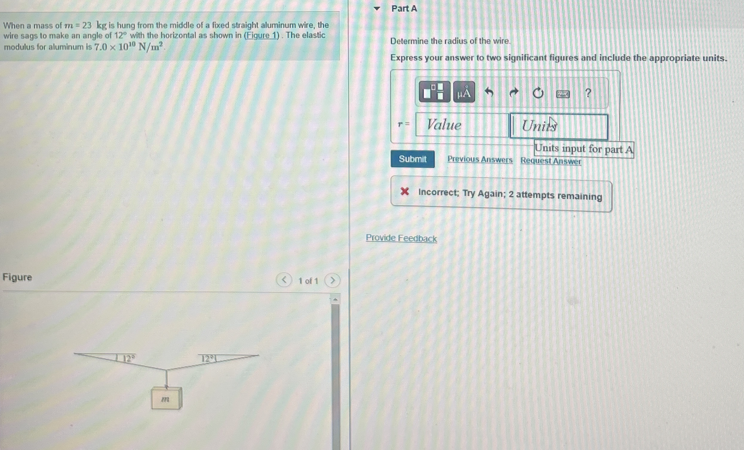 When a mass of m = 2 3 k g is hung from the