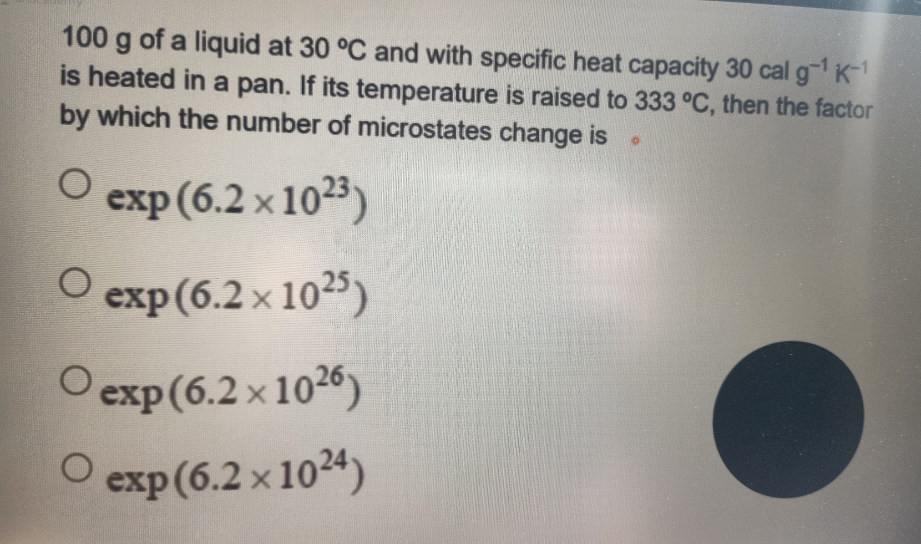 1 0 0 g of a liquid at 3 0 C and with specific