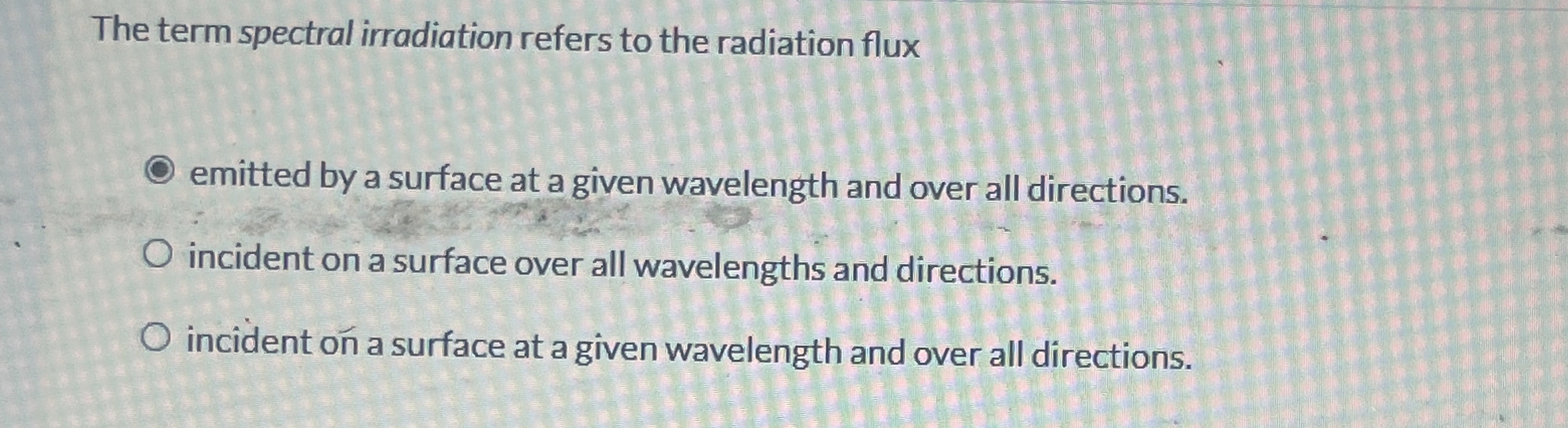 The term spectral irradiation refers to the