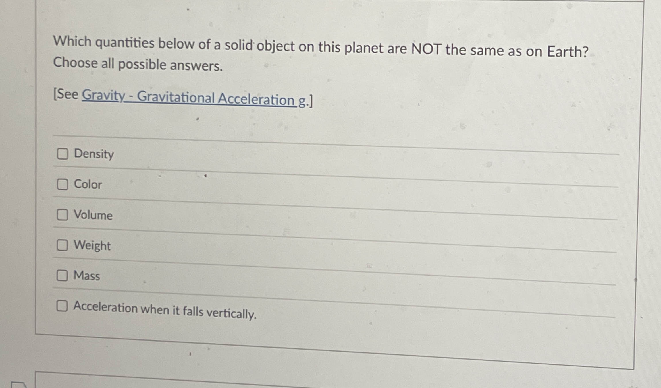 Which quantities below of a solid object on this