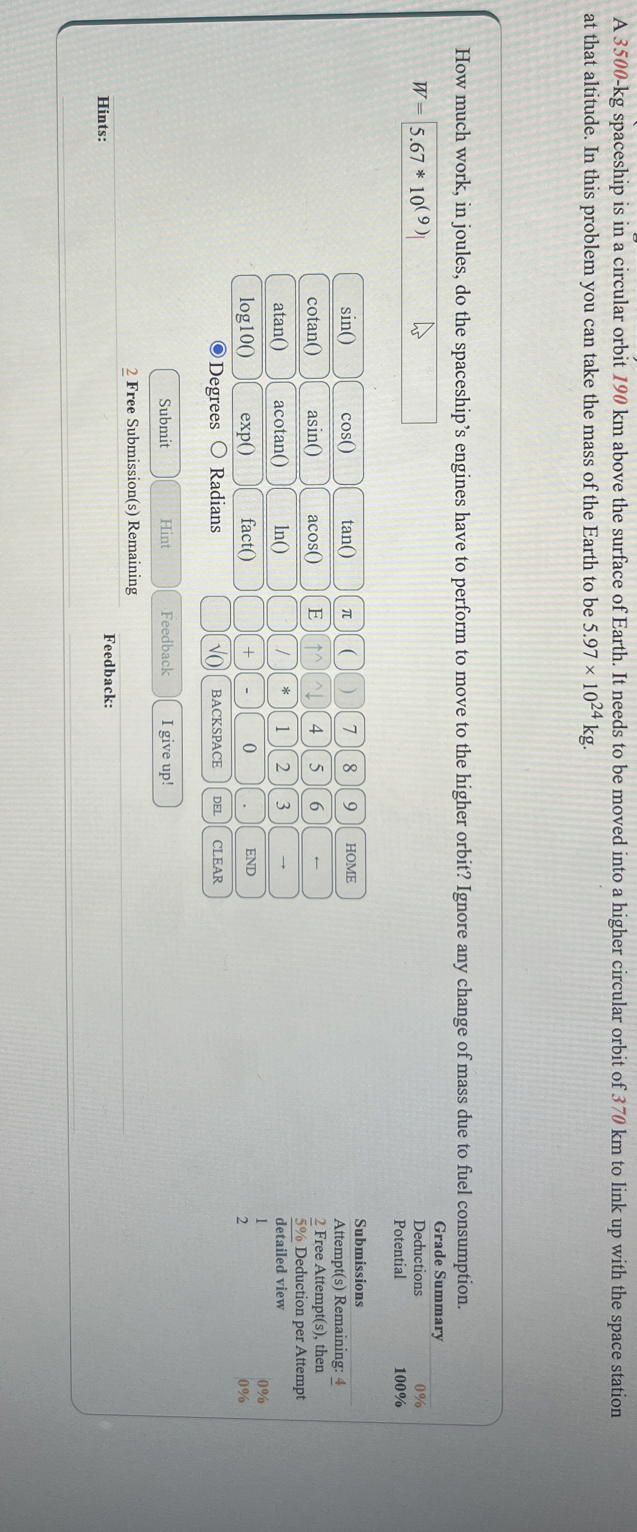 A 3 5 0 0 - kg spaceship is in a circular orbit 1