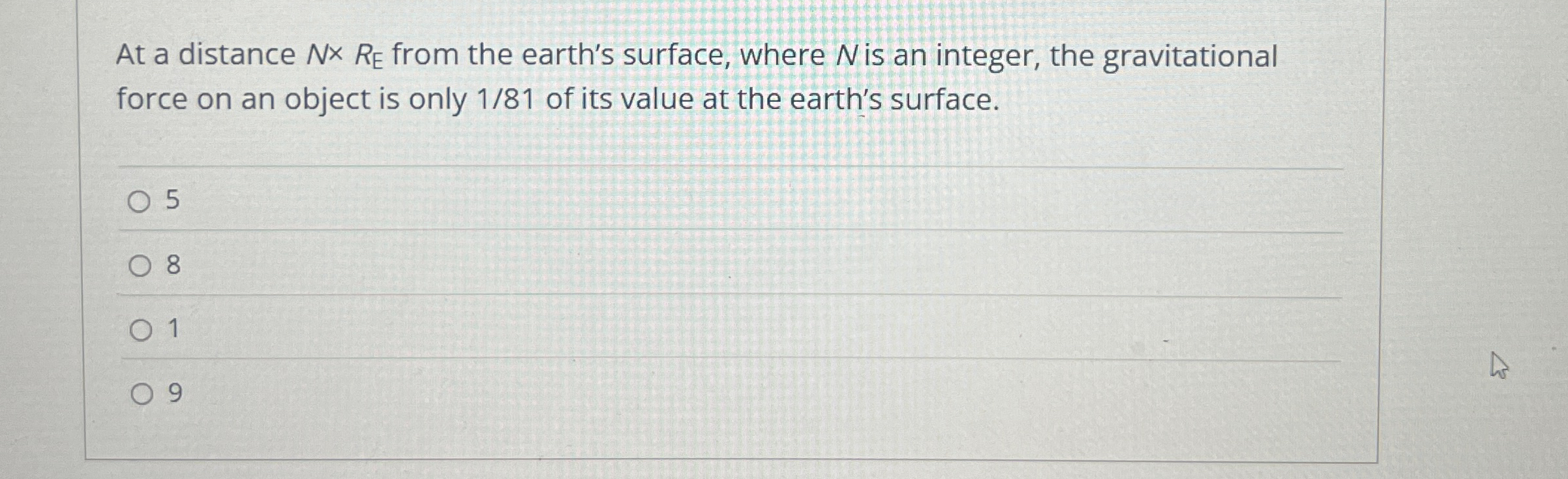 At a distance N R E from the earth's surface,