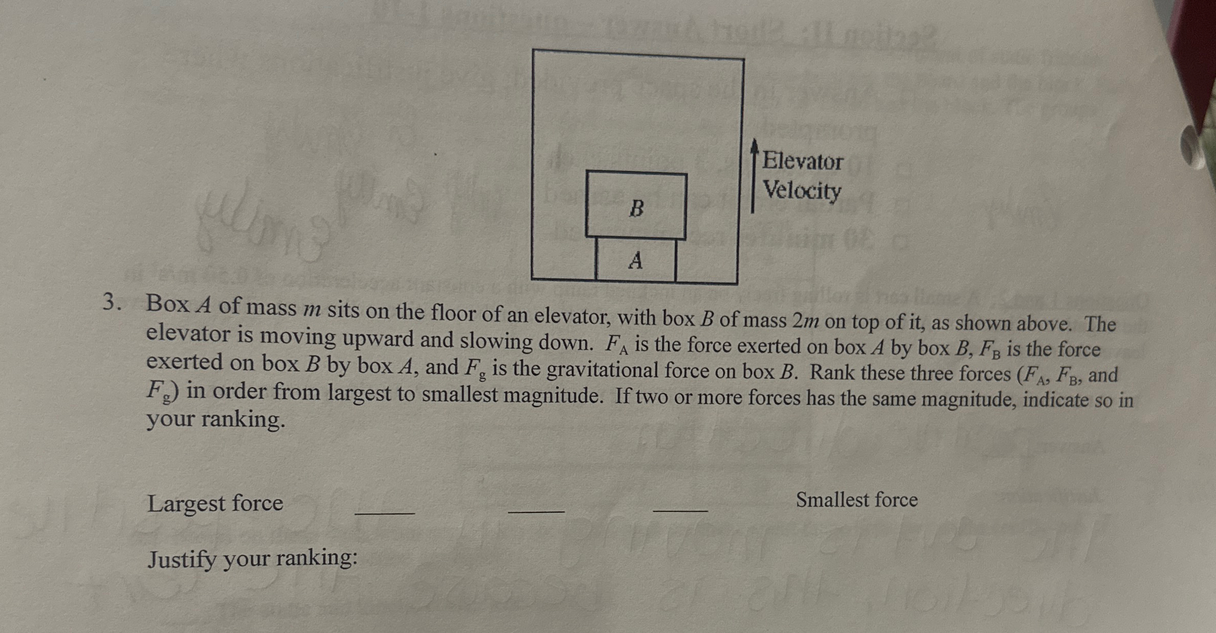 Box A of mass m sits on the floor of an elevator,