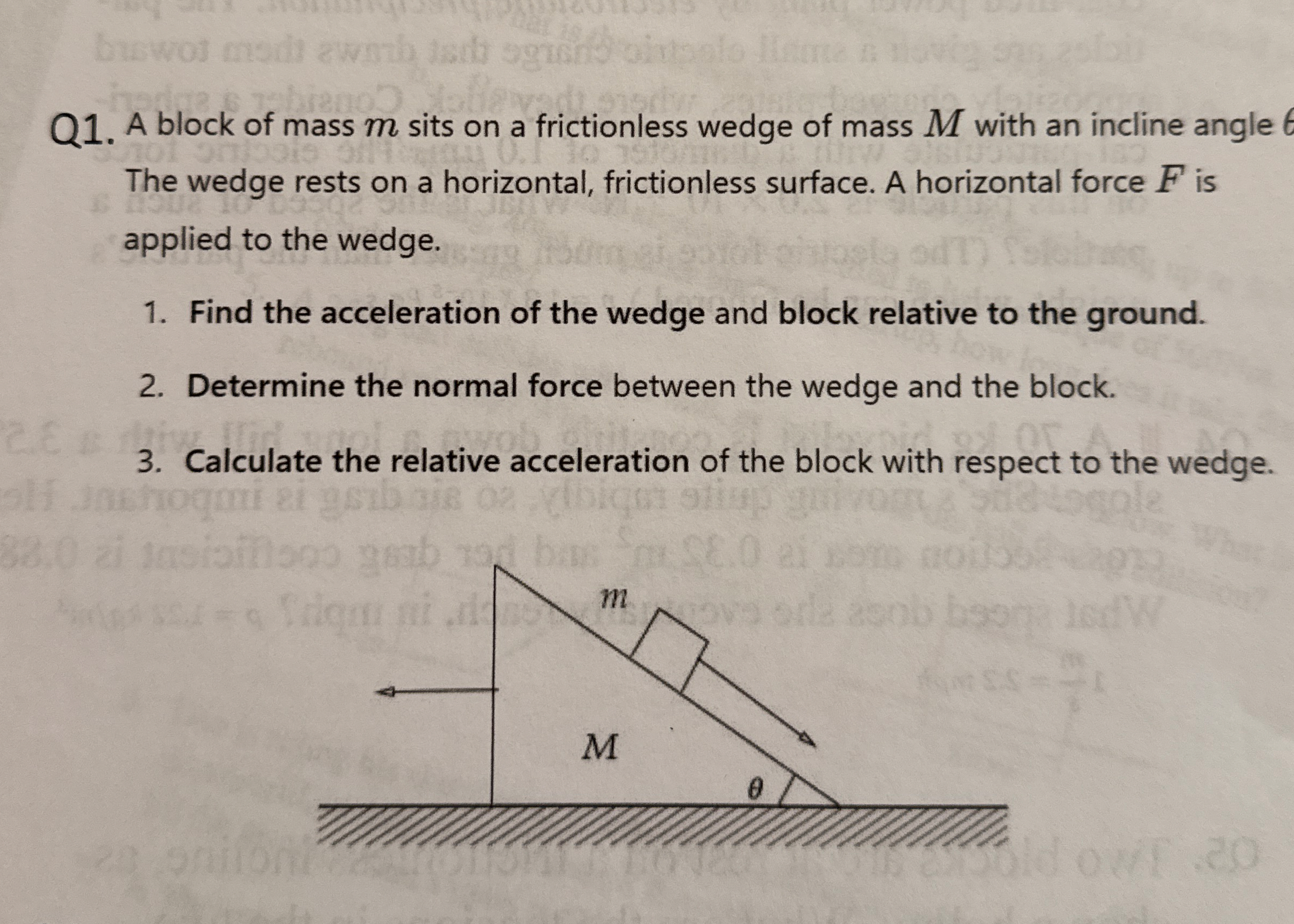 Q 1 . A block of mass m sits on a frictionless