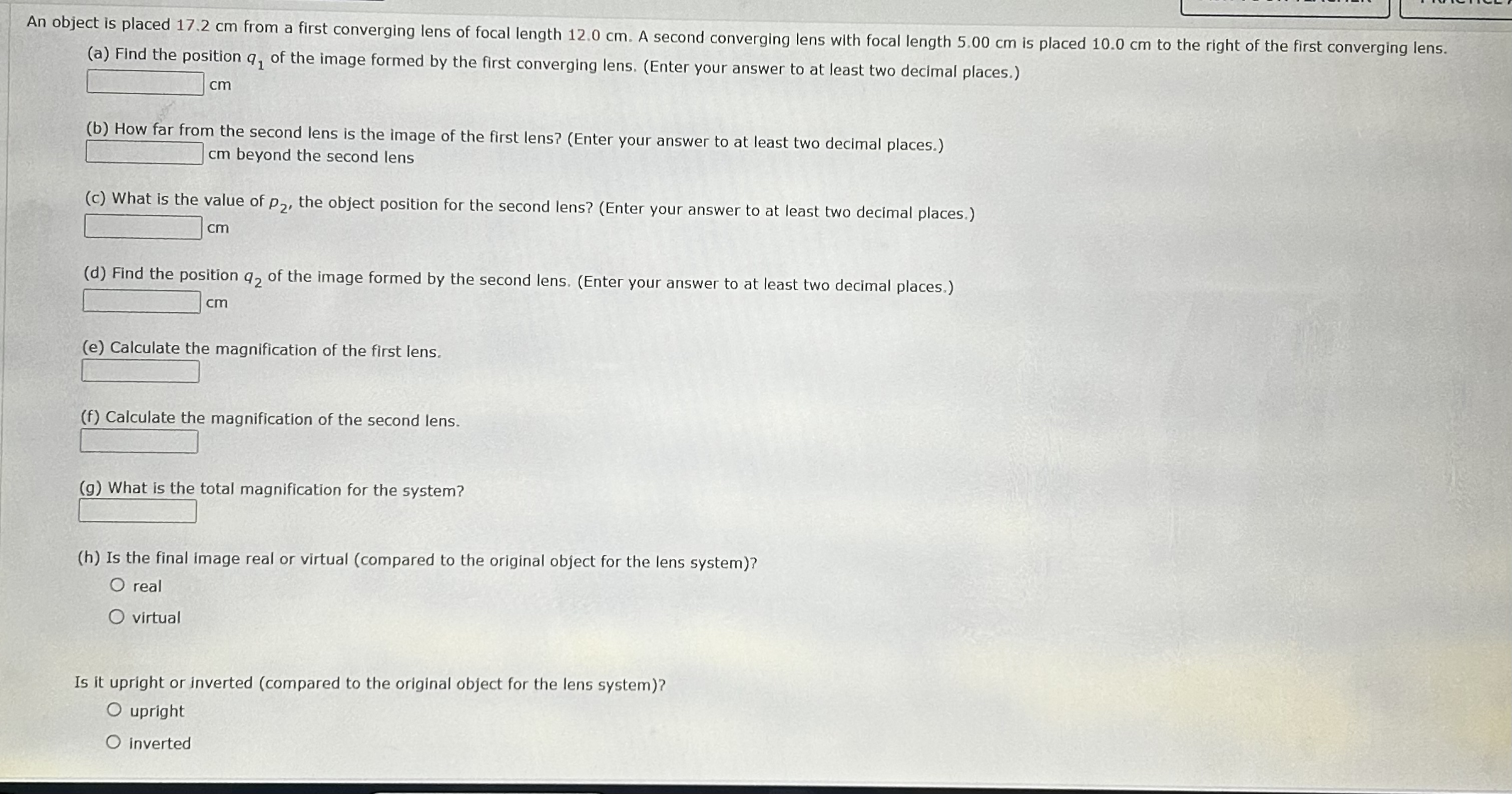 An object is placed 1 7 . 2 cm from a first