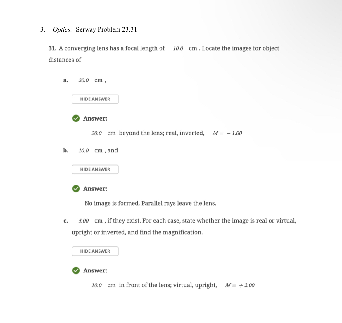 Optics: Serway Problem 2 3 . 3 1 A converging