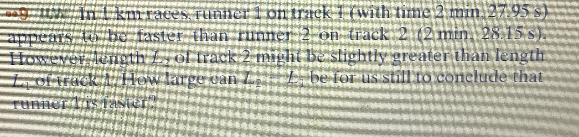 0 * * 9 Itw I n 1 k m races, runner 1 on track 1