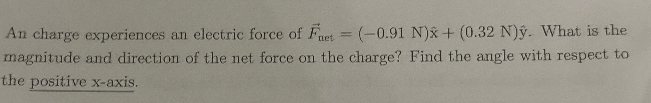 An charge experiences an electric force of vec (