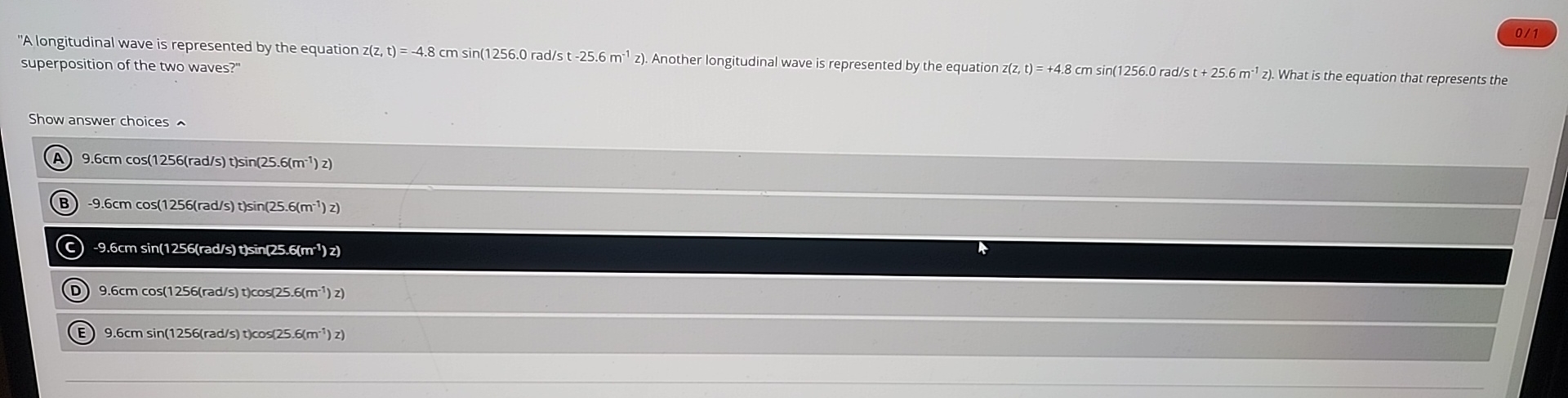 superposition of the two waves?" Show answer