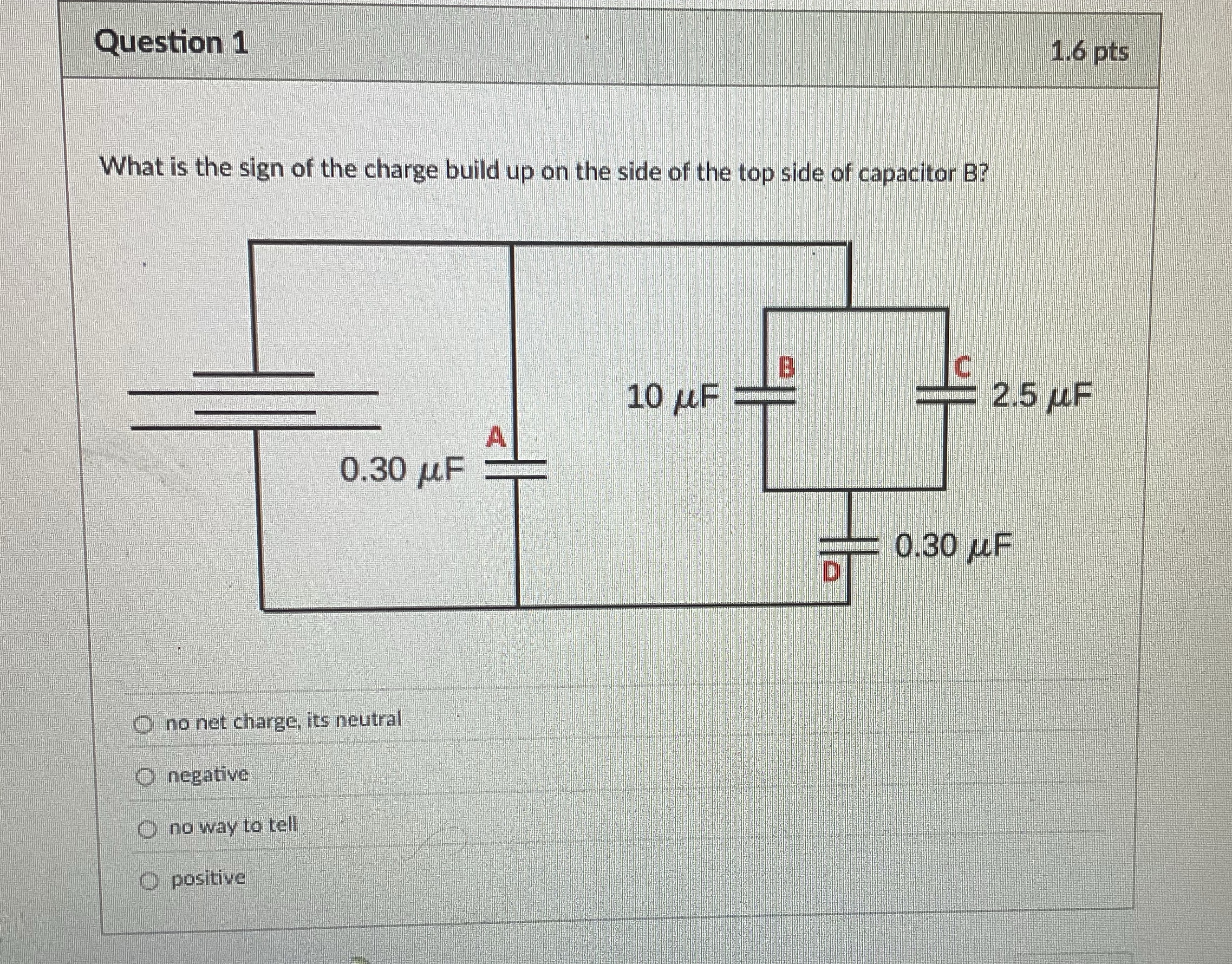 Question 1 1 . 6 pts What is the sign of the