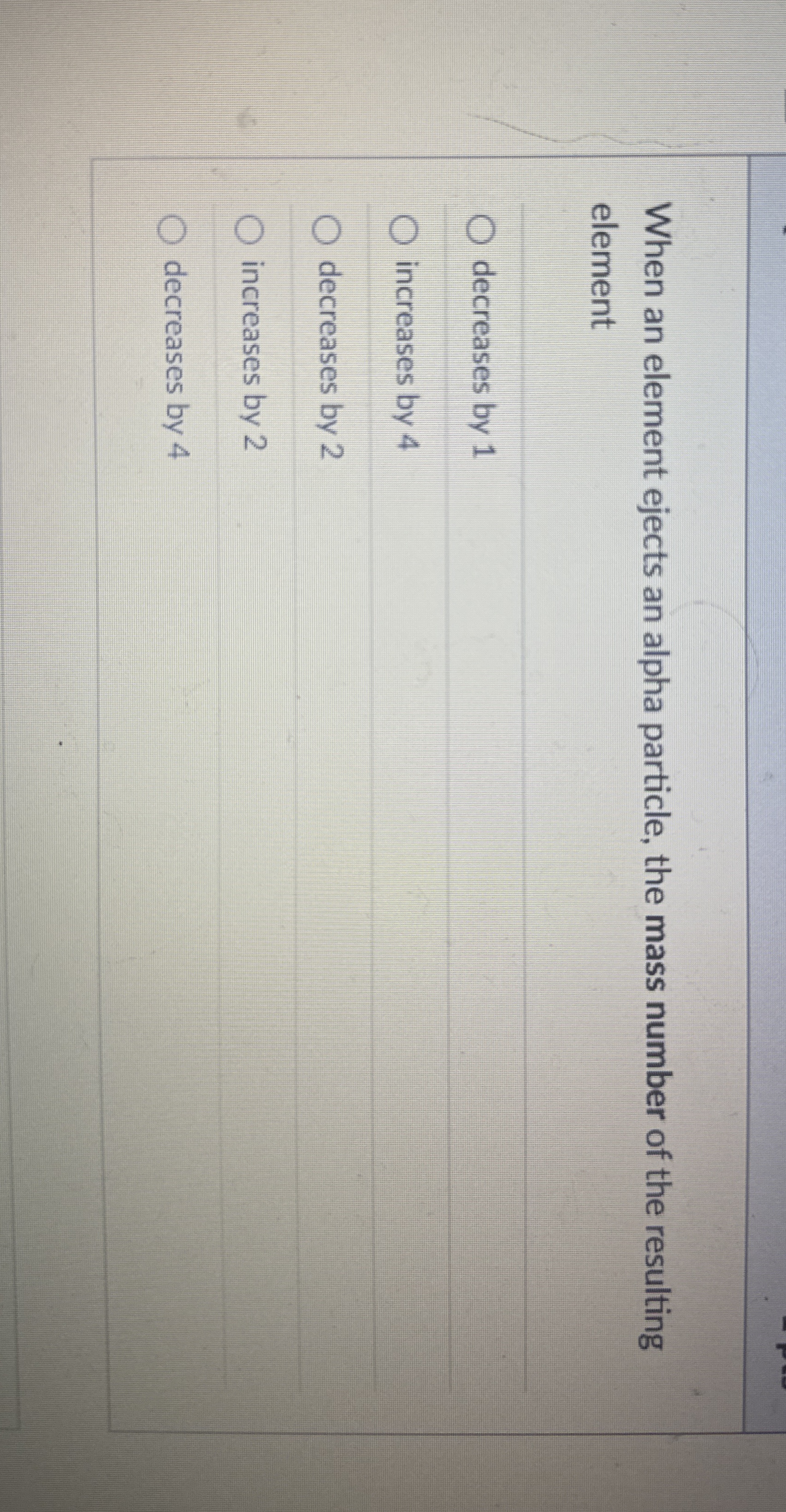 When an element ejects an alpha particle, the