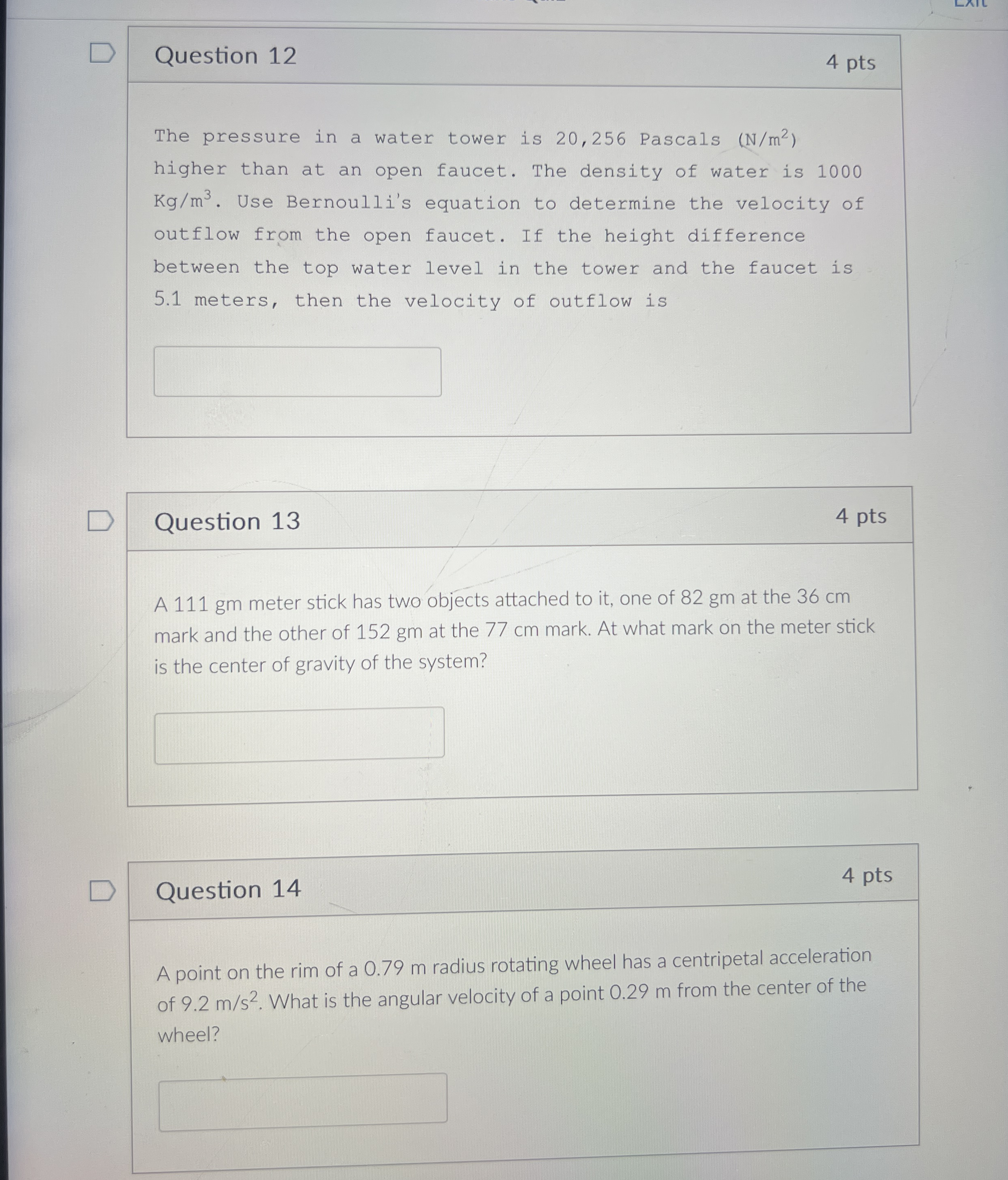 Question 1 2 4 pts The pressure in a water tower