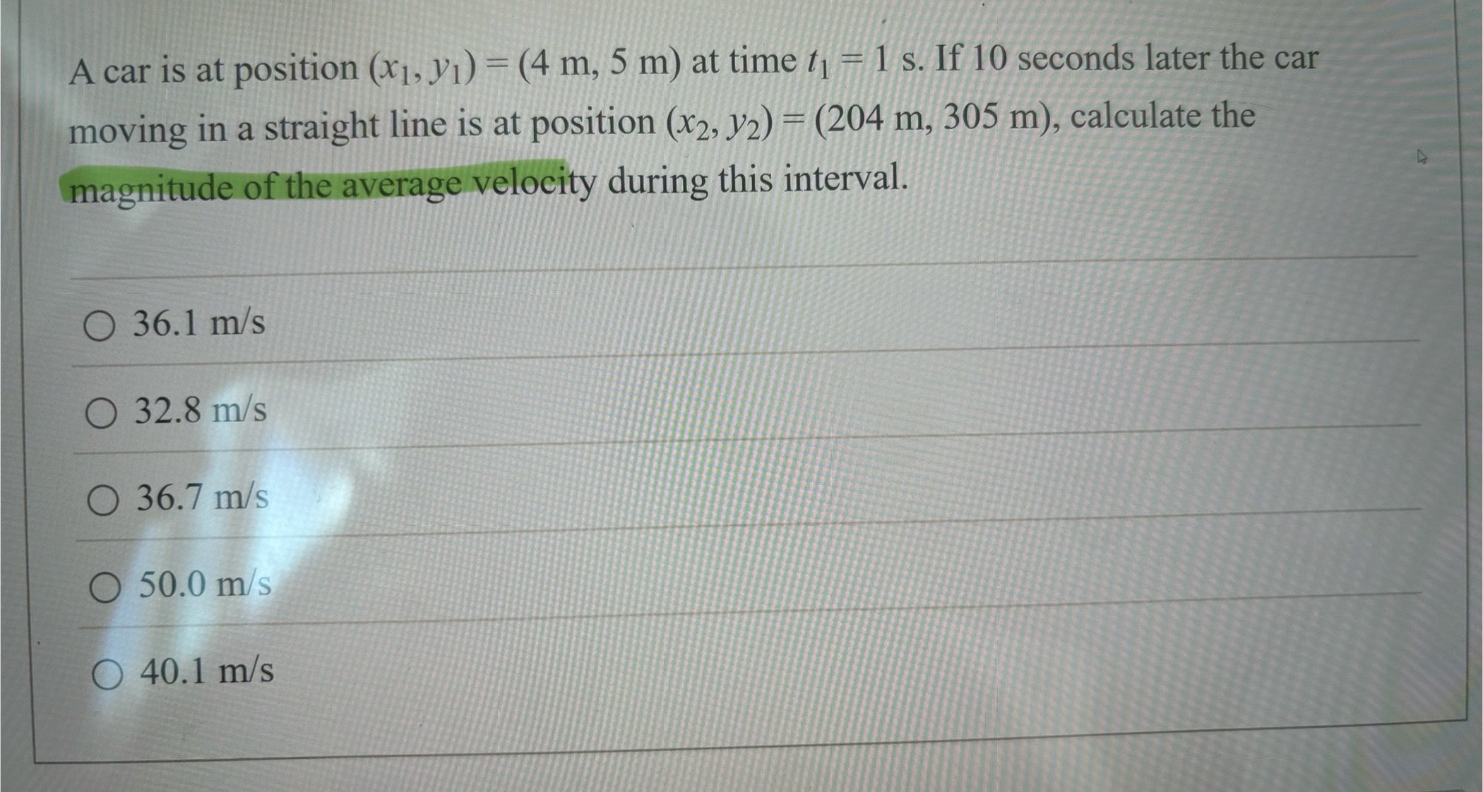 A car is at position ( x 1 , y 1 ) = ( 4 m , 5 m