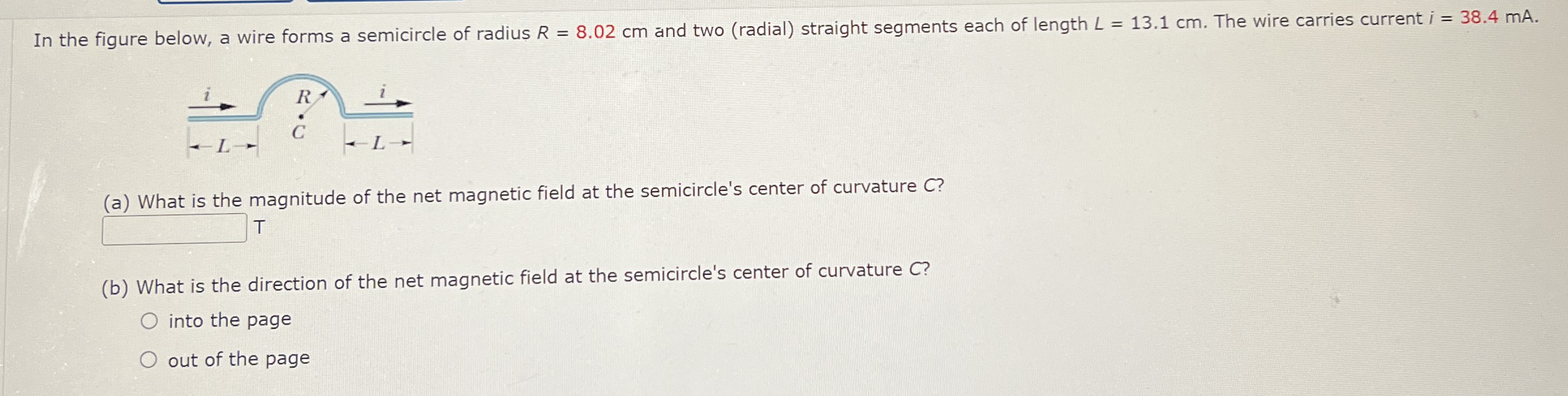 In the figure below, a wire forms a semicircle of