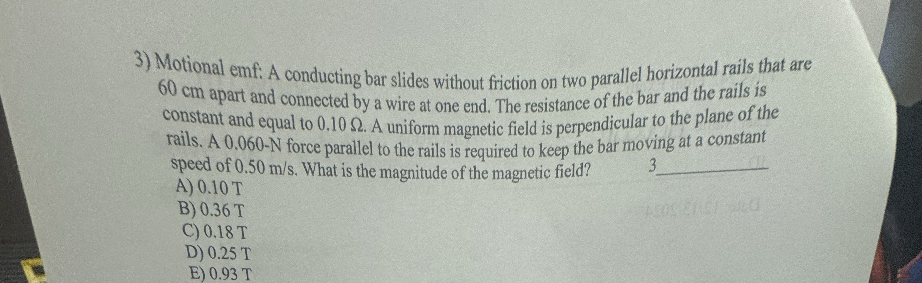 Motional emf: A conducting bar slides without