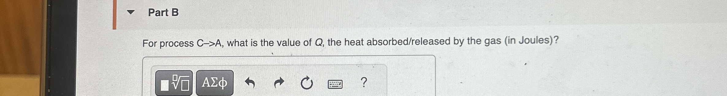 Part B For process C A , what is the value of Q ,