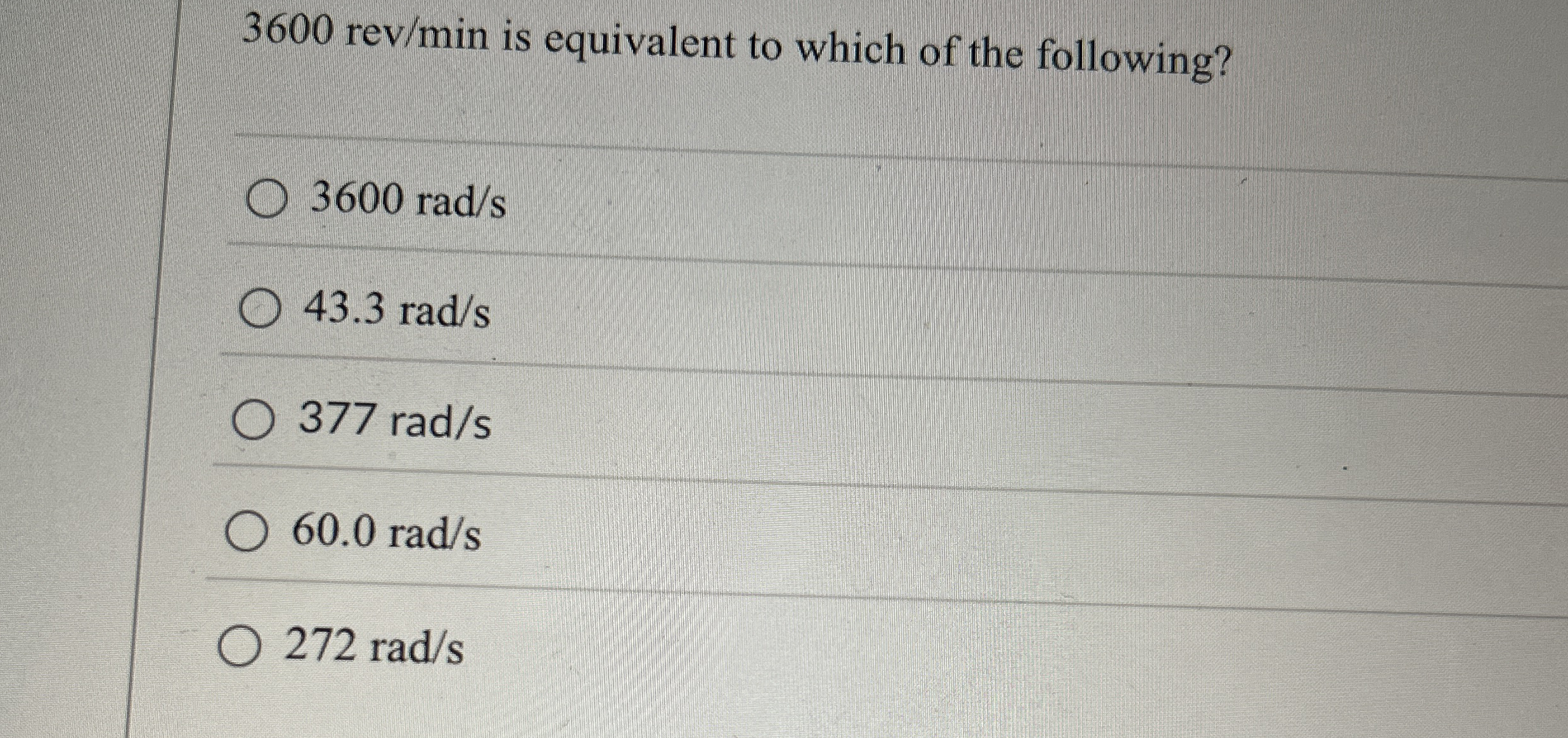 3 6 0 0 r e v m i n is equivalent to which of the