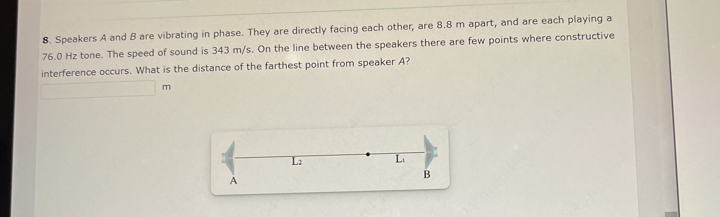 Speakers A and B are vibrating in phase. They are