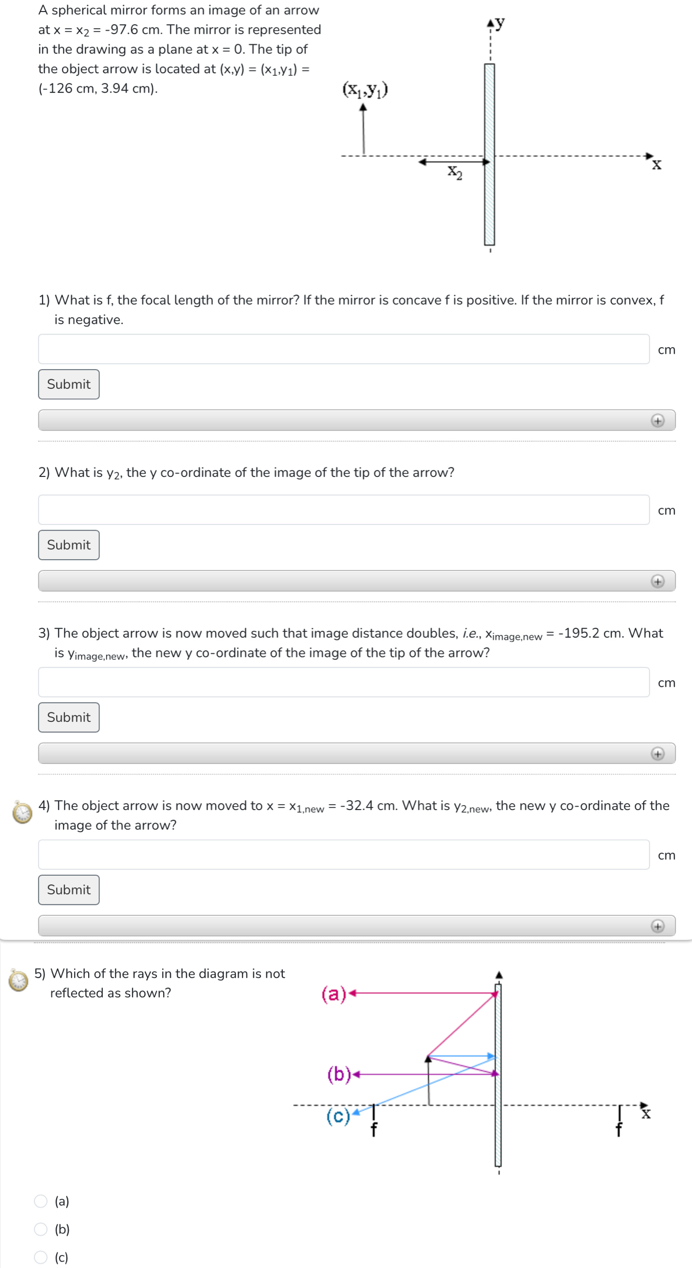 A spherical mirror forms an image of an arrow at