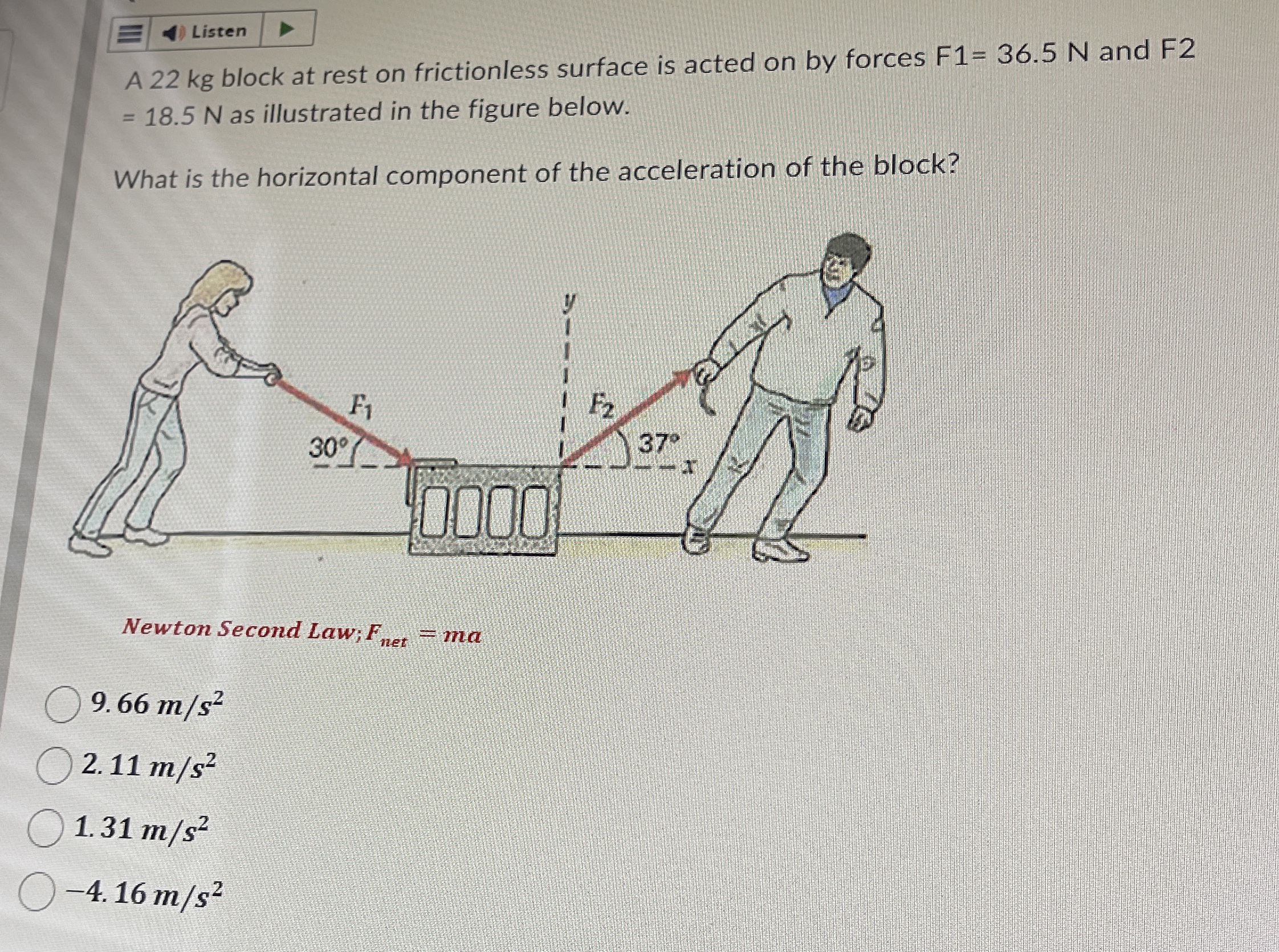 Listen A 2 2 kg block at rest on frictionless