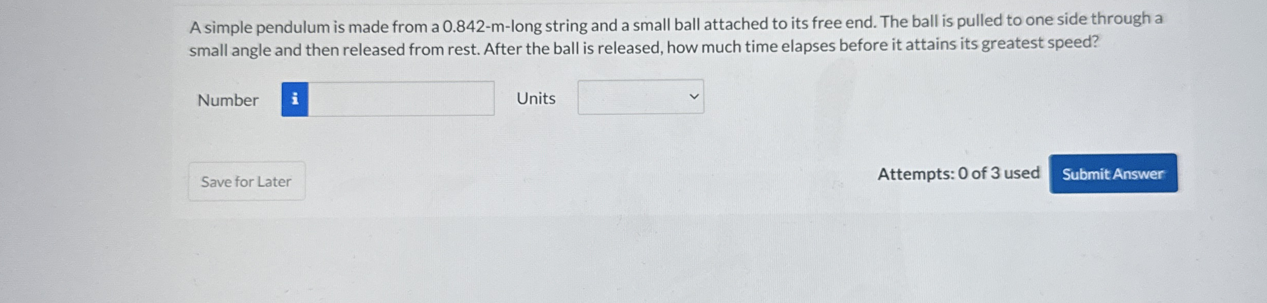 A simple pendulum is made from a 0 . 8 4 2 - m -