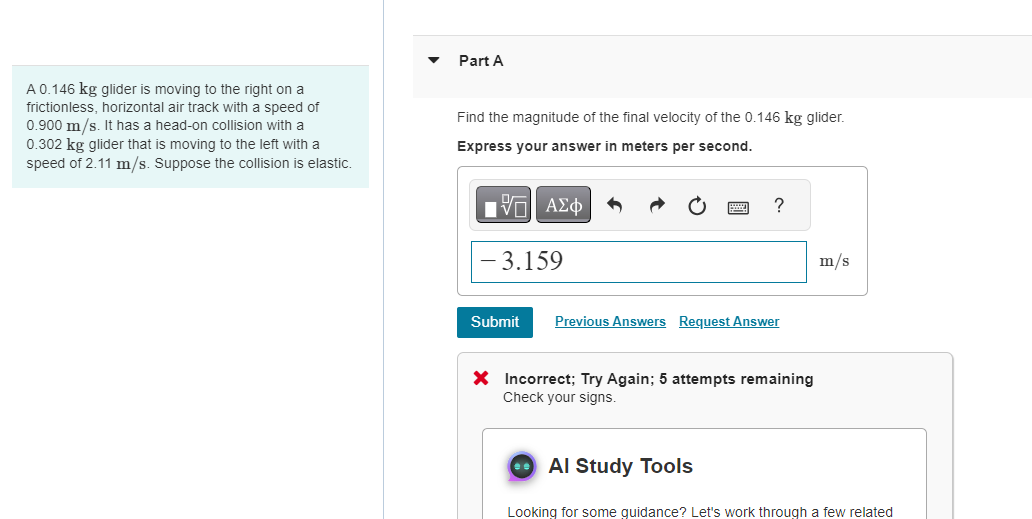 A 0 . 1 4 6 kgkg glider is moving to the right on