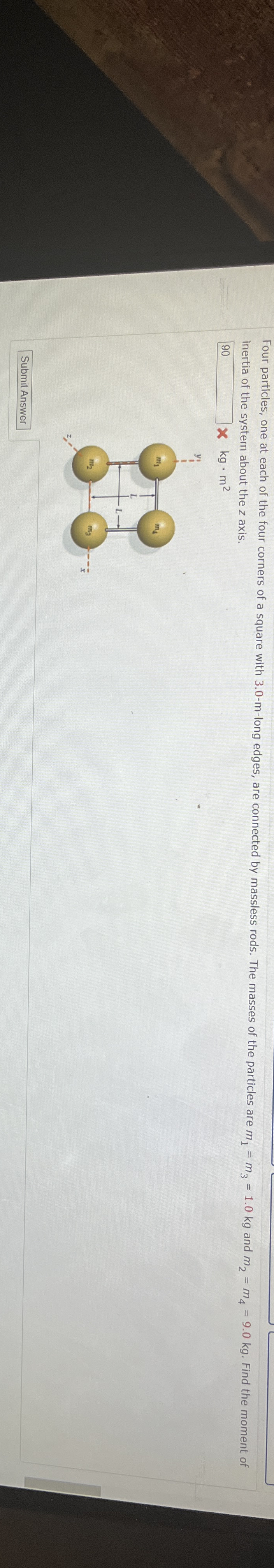 Four particles, one at each of the four corners