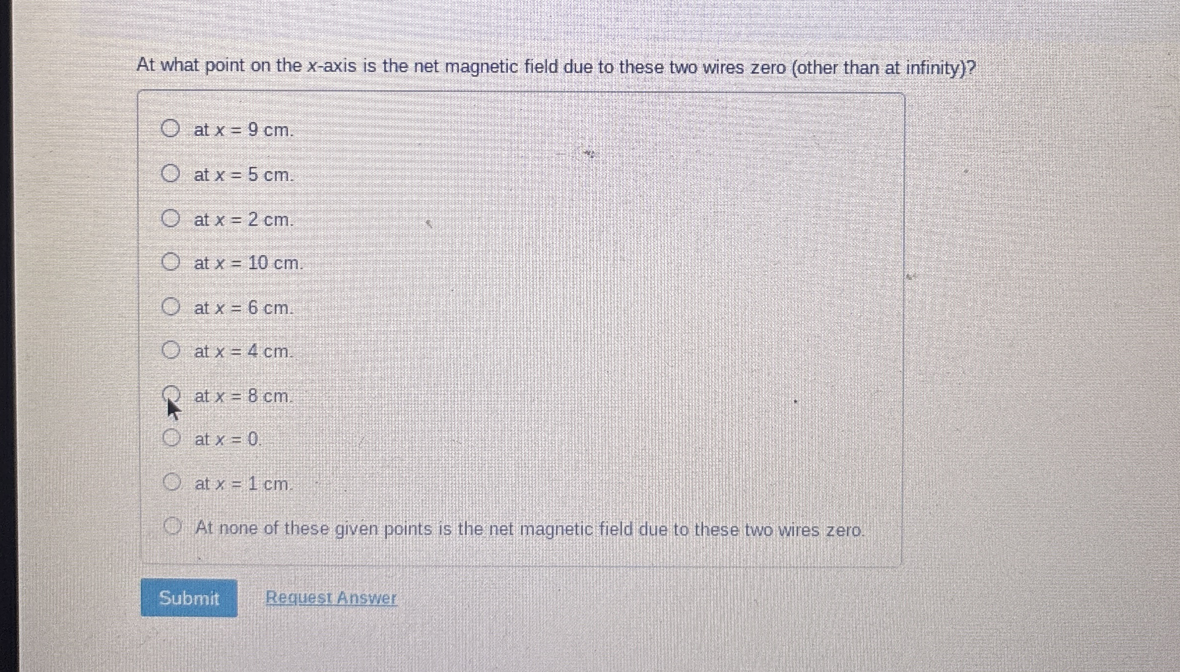 At what point on the x - axis is the net magnetic