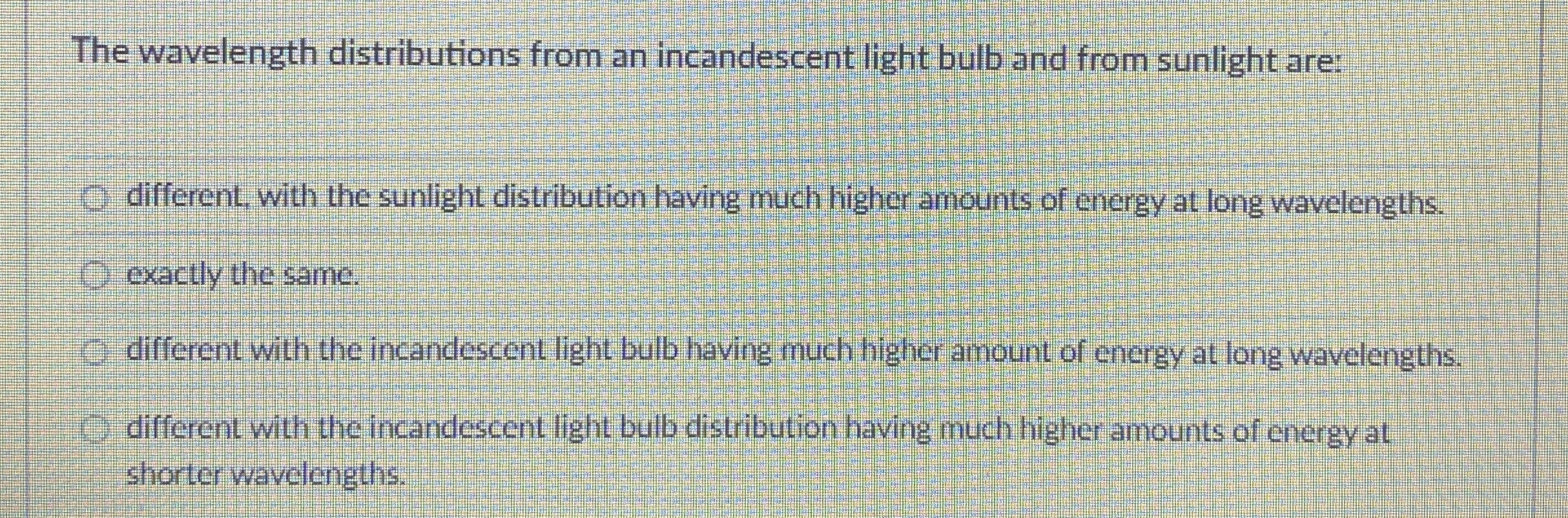 The wavelength distributions from an incandescent