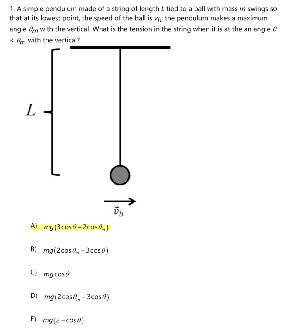 The answer is ( A ) A simple pendulum made of a