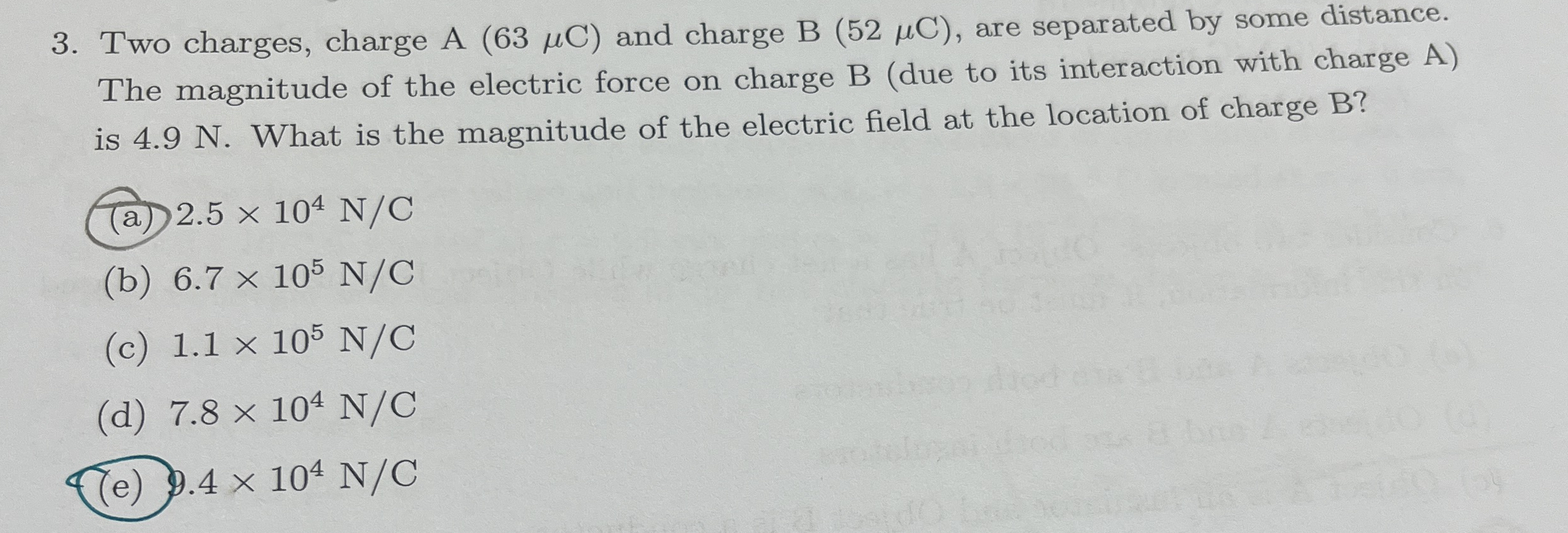 Two charges, charge A ( 6 3 C ) and charge B ( 5