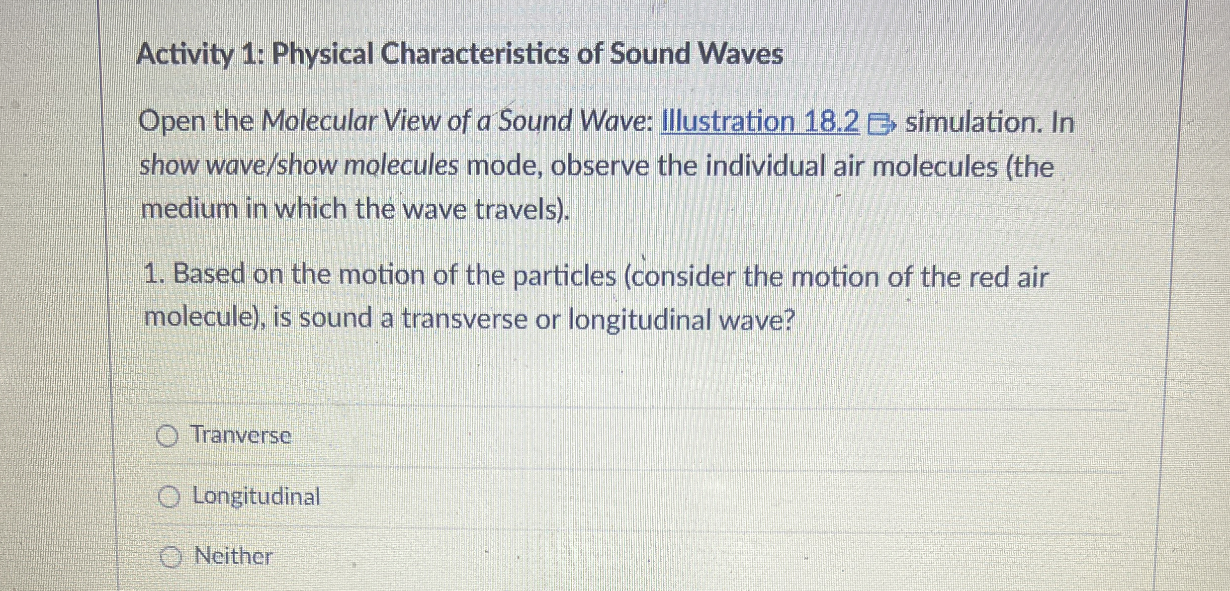 Activity 1 : Physical Characteristics of Sound