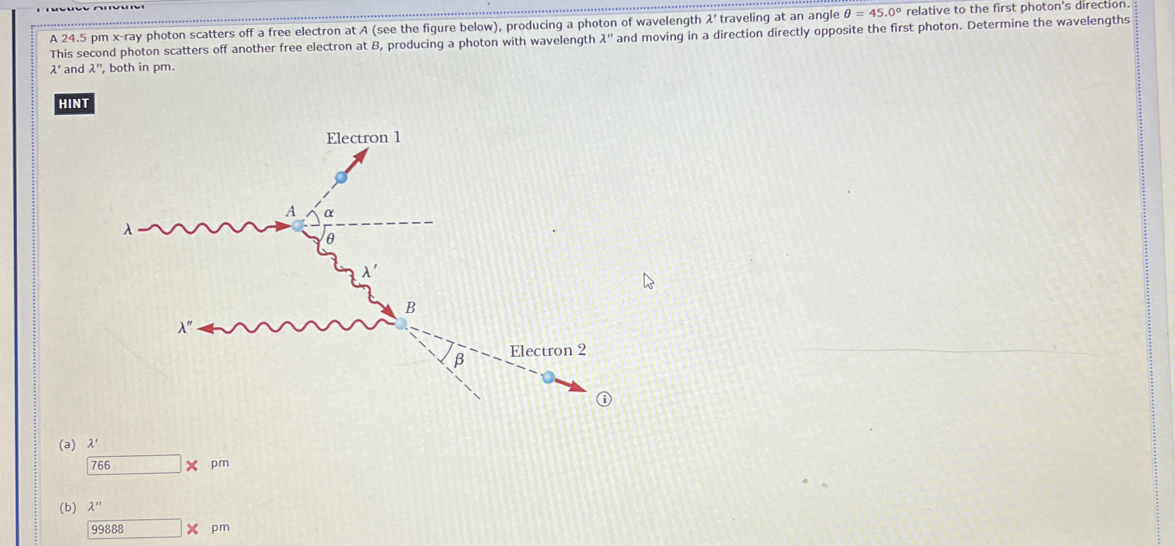 A 2 4 . 5 pm x - ray photon scatters off a free