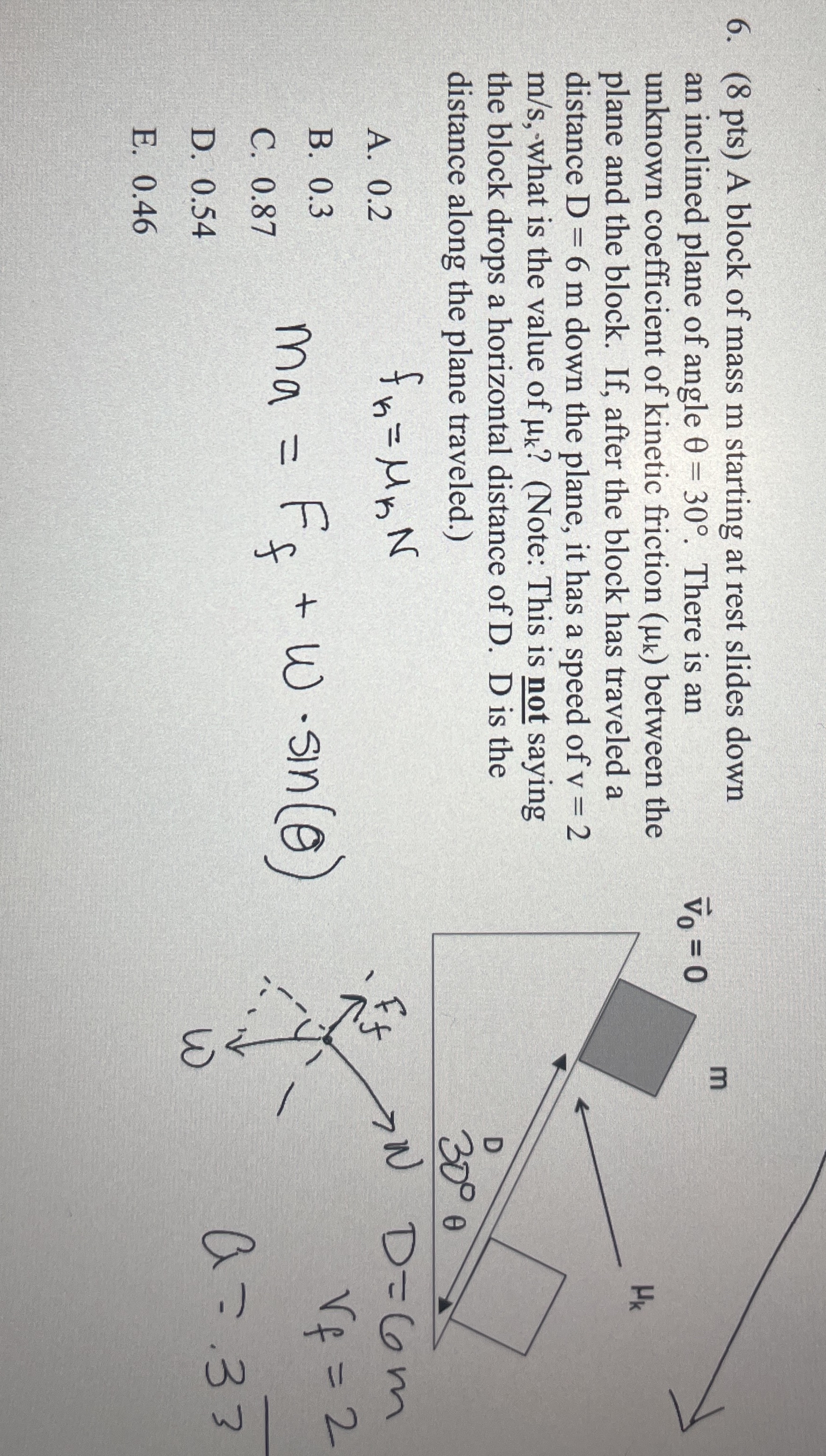 ( 8 pts ) A block of mass m starting at rest