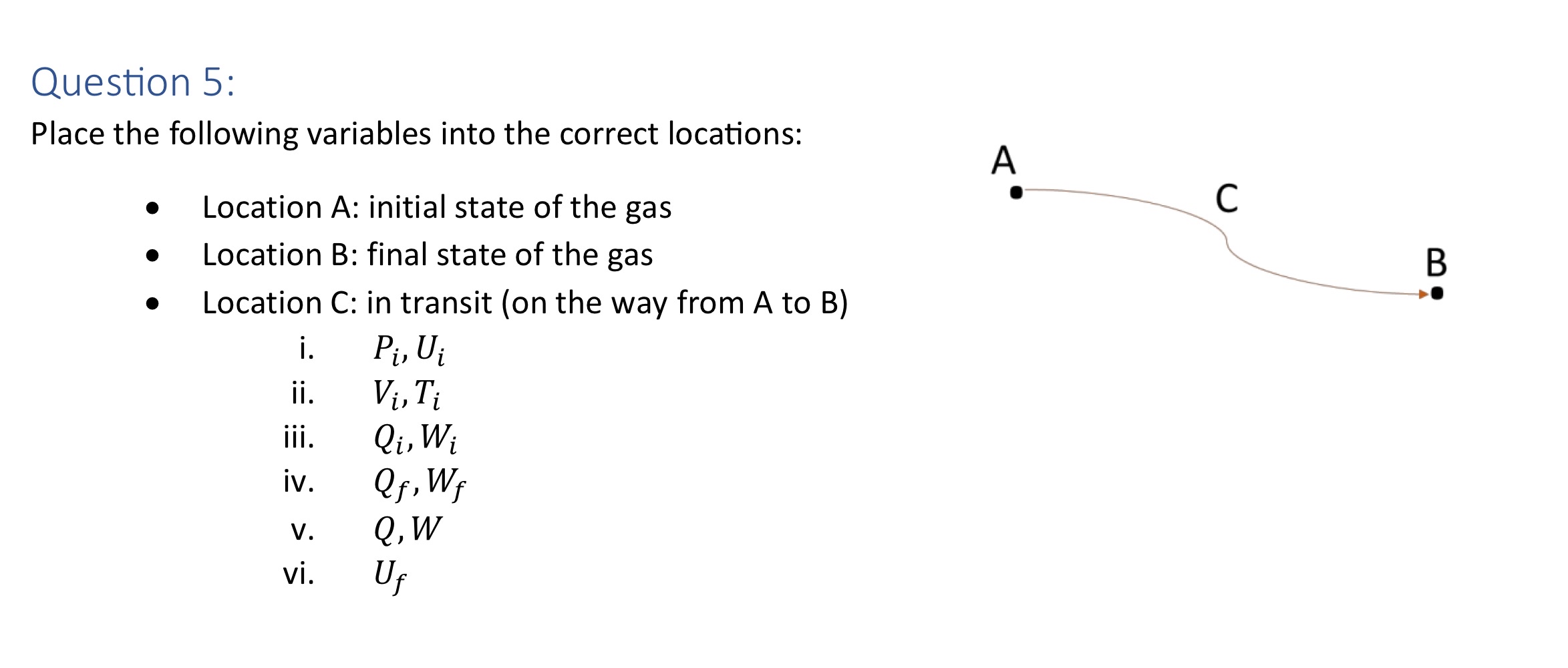 Question 5 : Place the following variables into