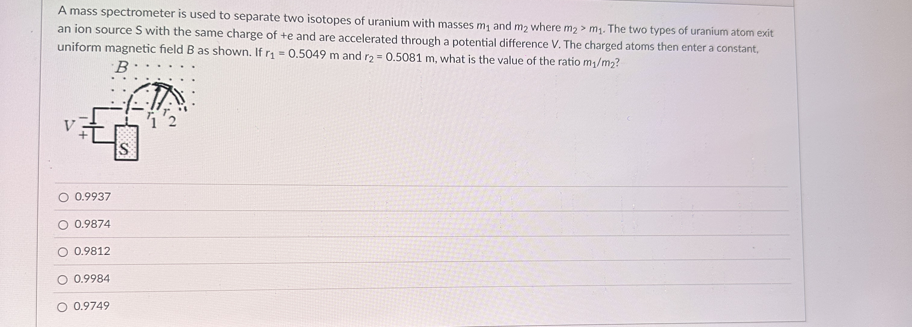 A mass spectrometer is used to separate two