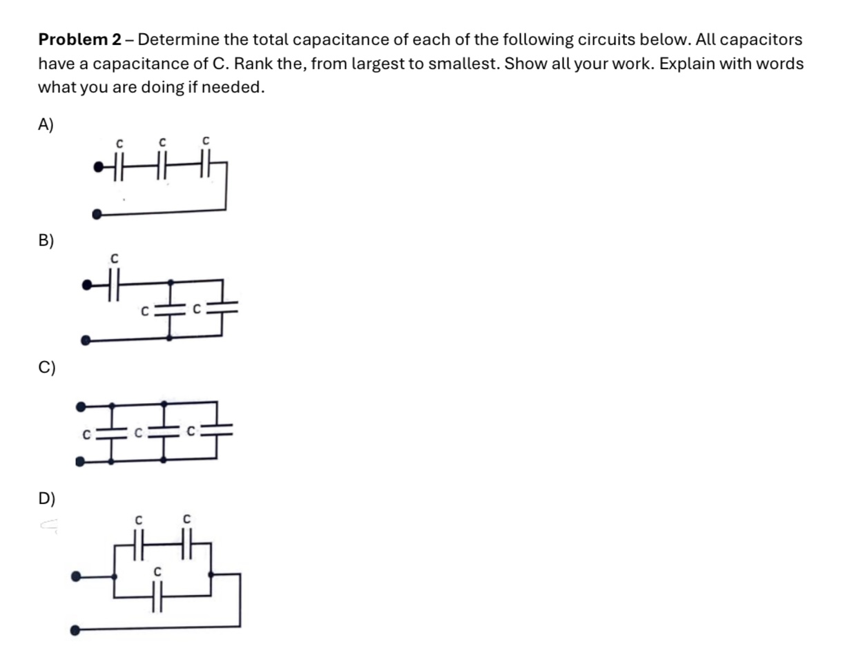 Determine the total capacitance of each of the